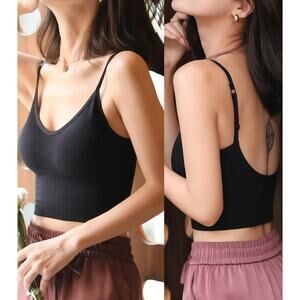 New NoTag Black Wireless Bra Tank Sports Bra Bralette Padded Ribbed Yoga Women M